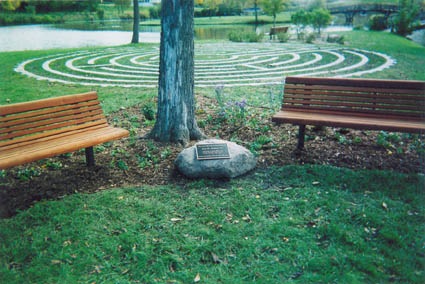 This bench dedicated to Ann is located on Stewsie Island on the campus of Carelton College, Ann's alma mater, in Northfield, Minnesota. This contemplative spot also includes a labyrinth.